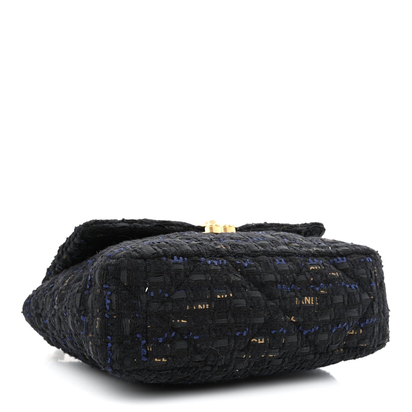 Chanel Tweed Quilted Large 19 Flap Black Navy Gold