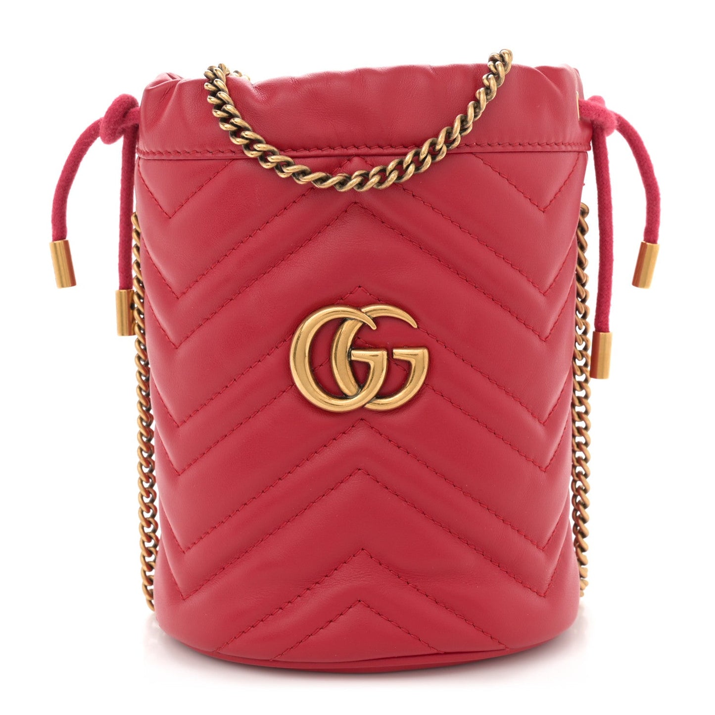 Gucci Calfskin Matelasse Mini GG Marmont 2.0 Bucket Bag Hibiscus Red