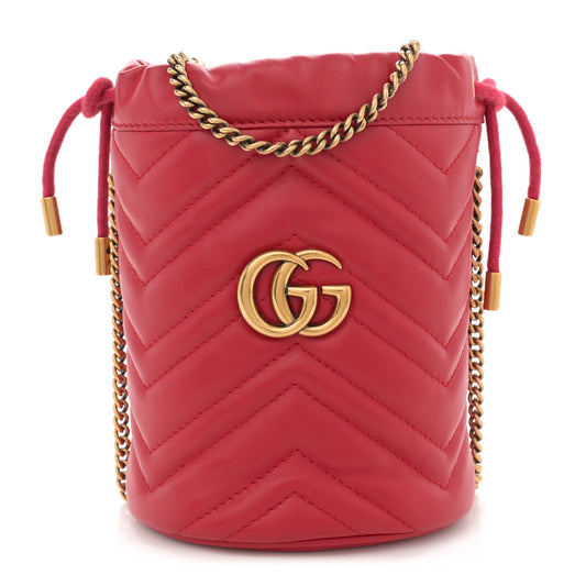 Gucci Calfskin Matelasse Mini GG Marmont 2.0 Bucket Bag Hibiscus Red