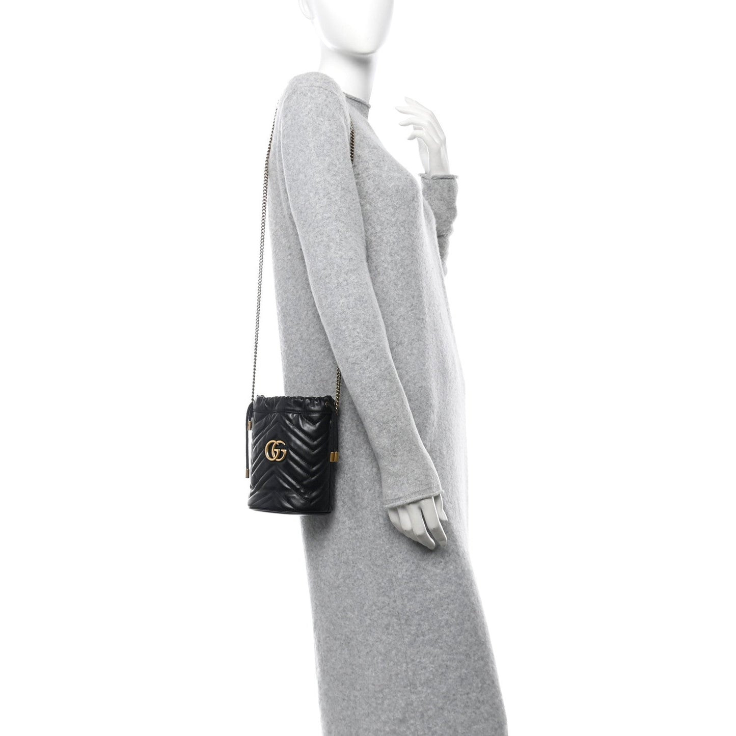 Gucci Calfskin Matelasse Mini GG Marmont 2.0 Bucket Bag Black