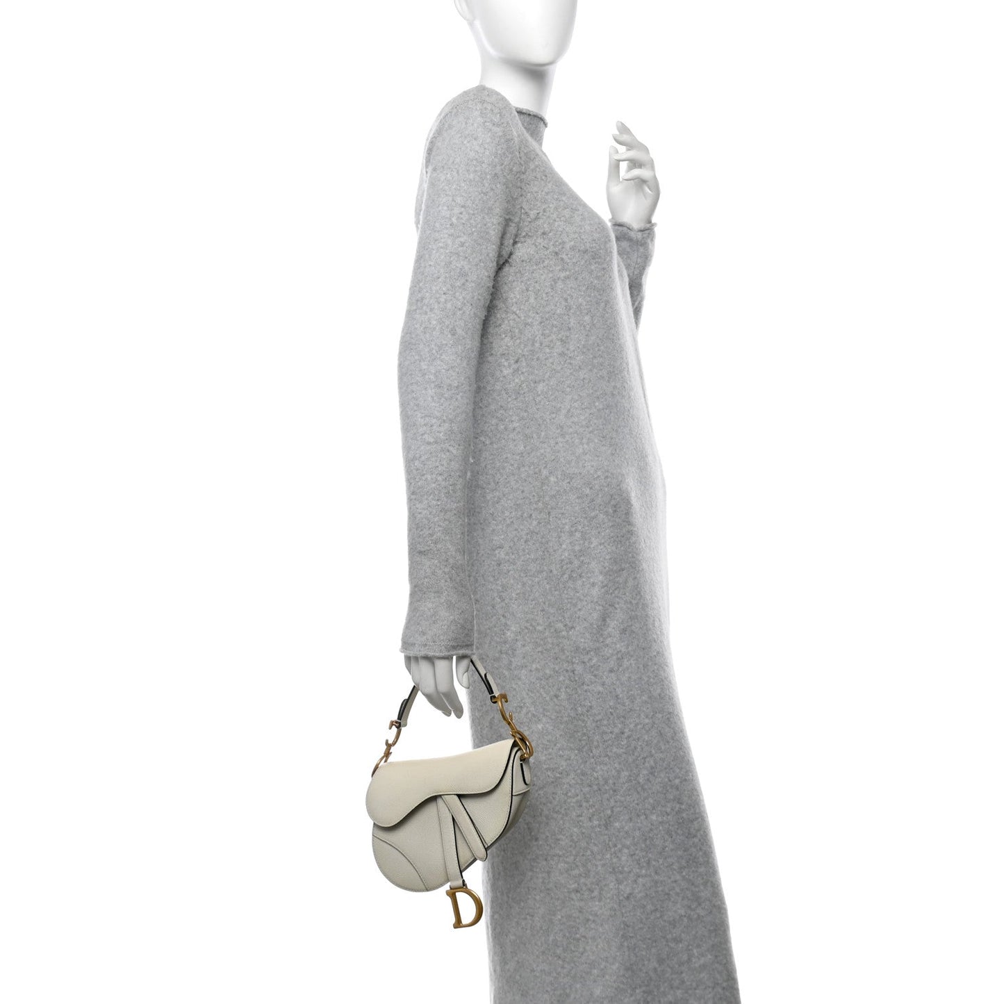 Christian Dior Grained Calfskin Mini Saddle Bag Ivory