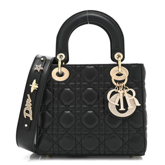Christian Dior Lambskin Cannage Crystal Small My ABCDior Lady Dior Black