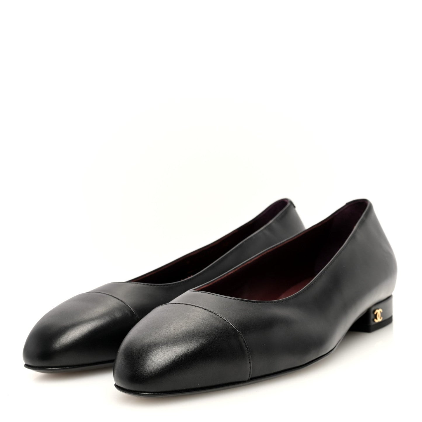 Chanel Lambskin Cap Toe CC Uniform Ballerina Flats 38.5 Black