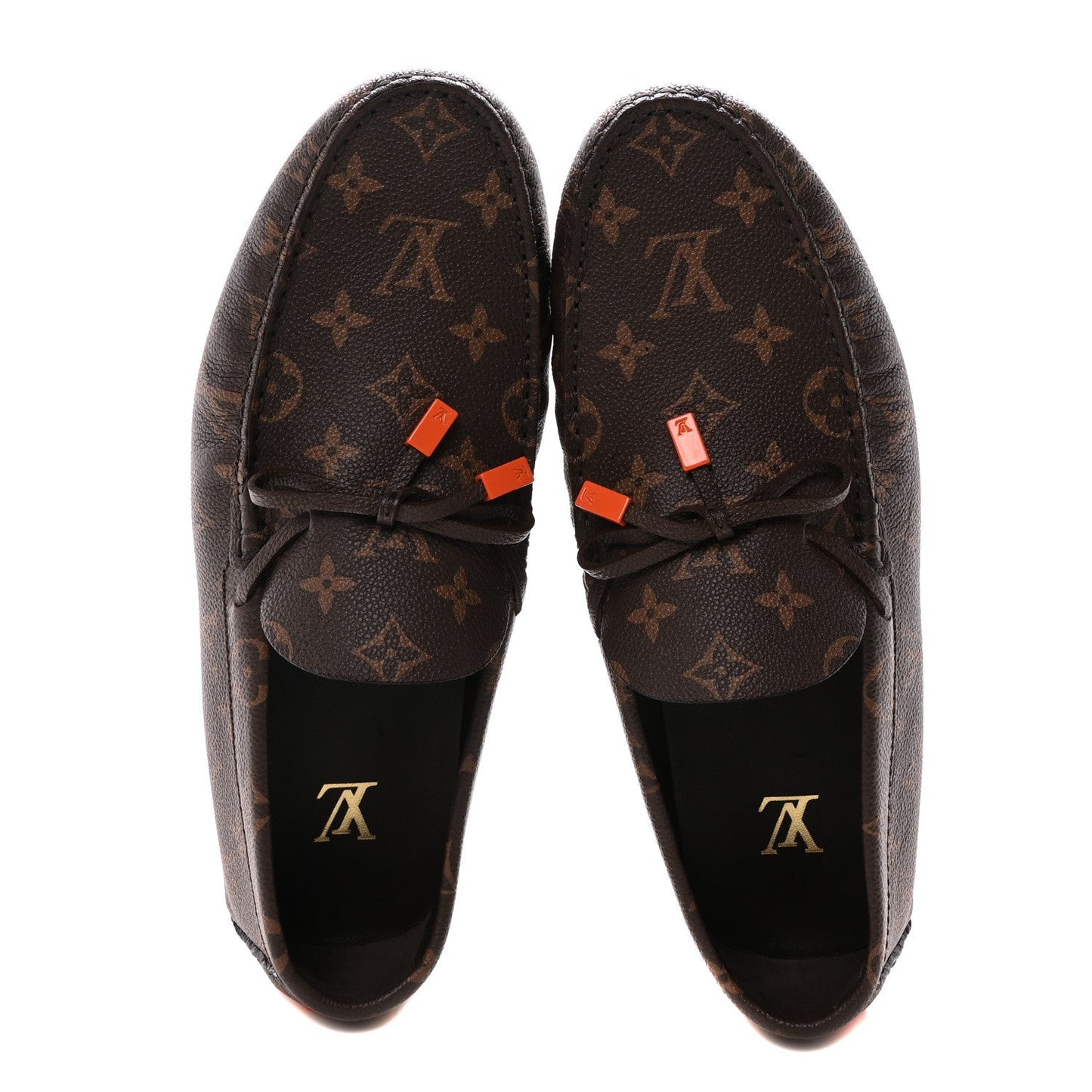 Louis Vuitton Monogram Macassar LV Driver Moccasin Loafers Orange