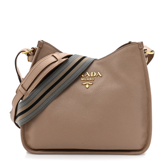 Prada Vitello Daino Soft Hobo Messenger Bag Argilla