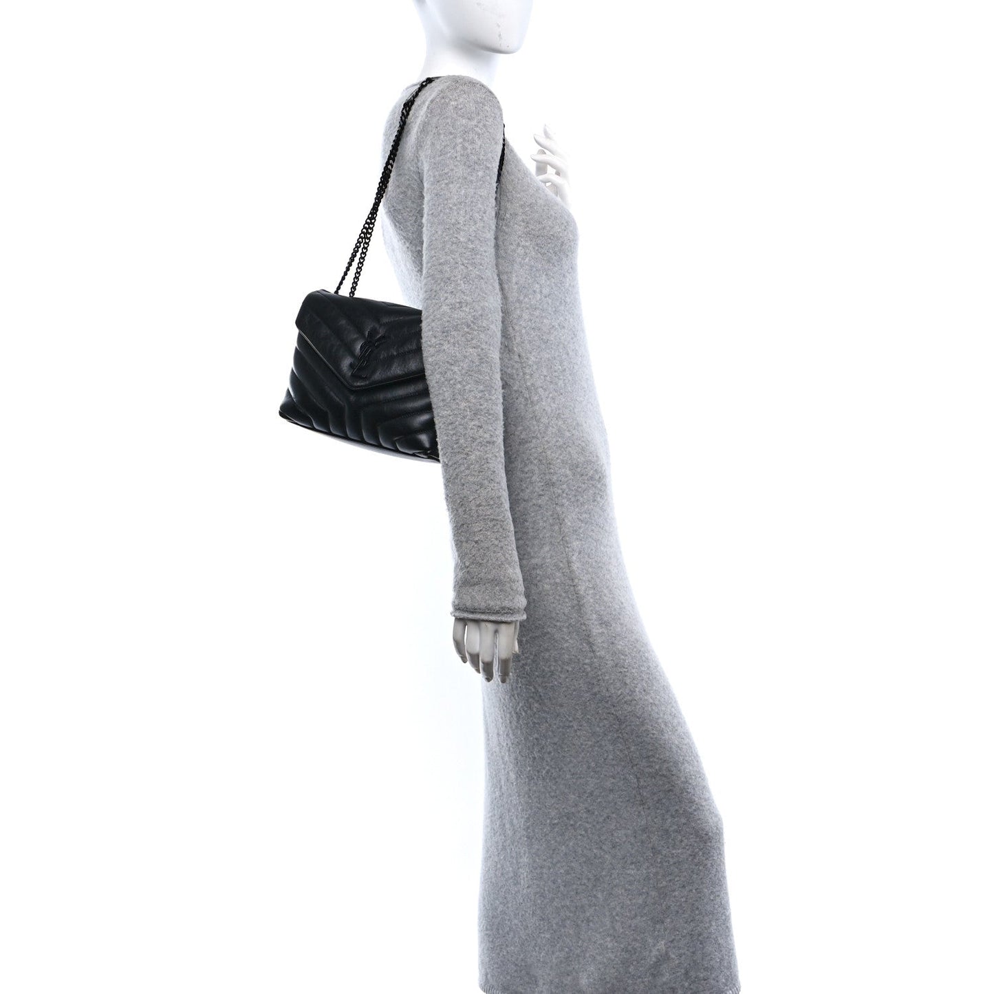 Saint Laurent Calfskin Y Quilted Monogram Monochrome Small Loulou Chain Satchel Black