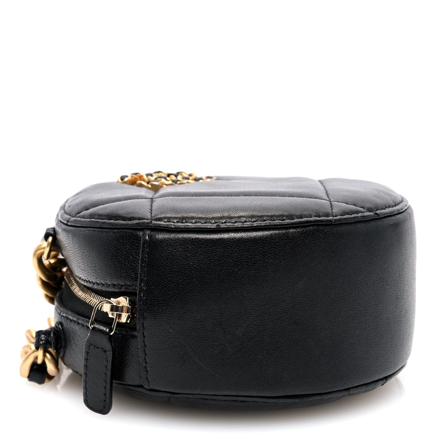 Chanel Lambskin Quilted 19 Round Clutch With Chain Black