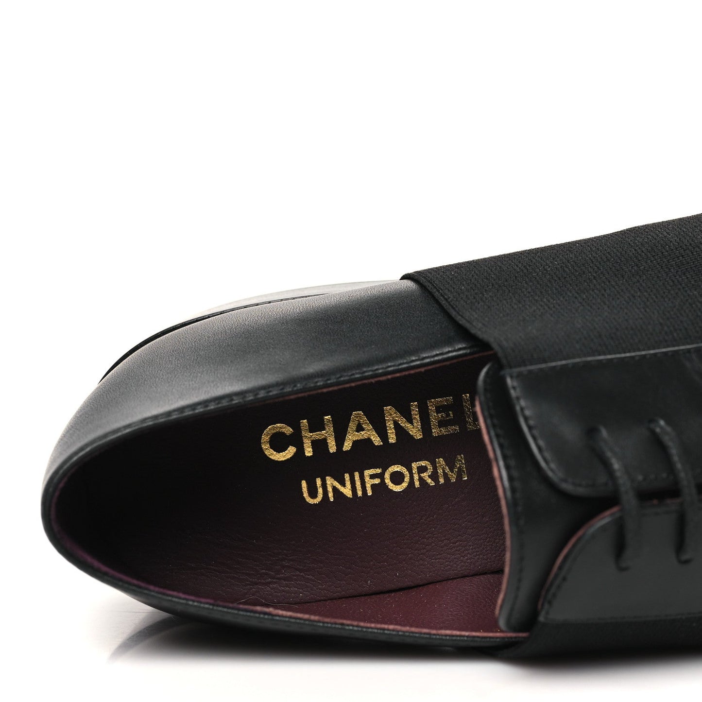 Chanel Calfskin Elastic Lace Up Cap Toe CC Loafers 37 Black