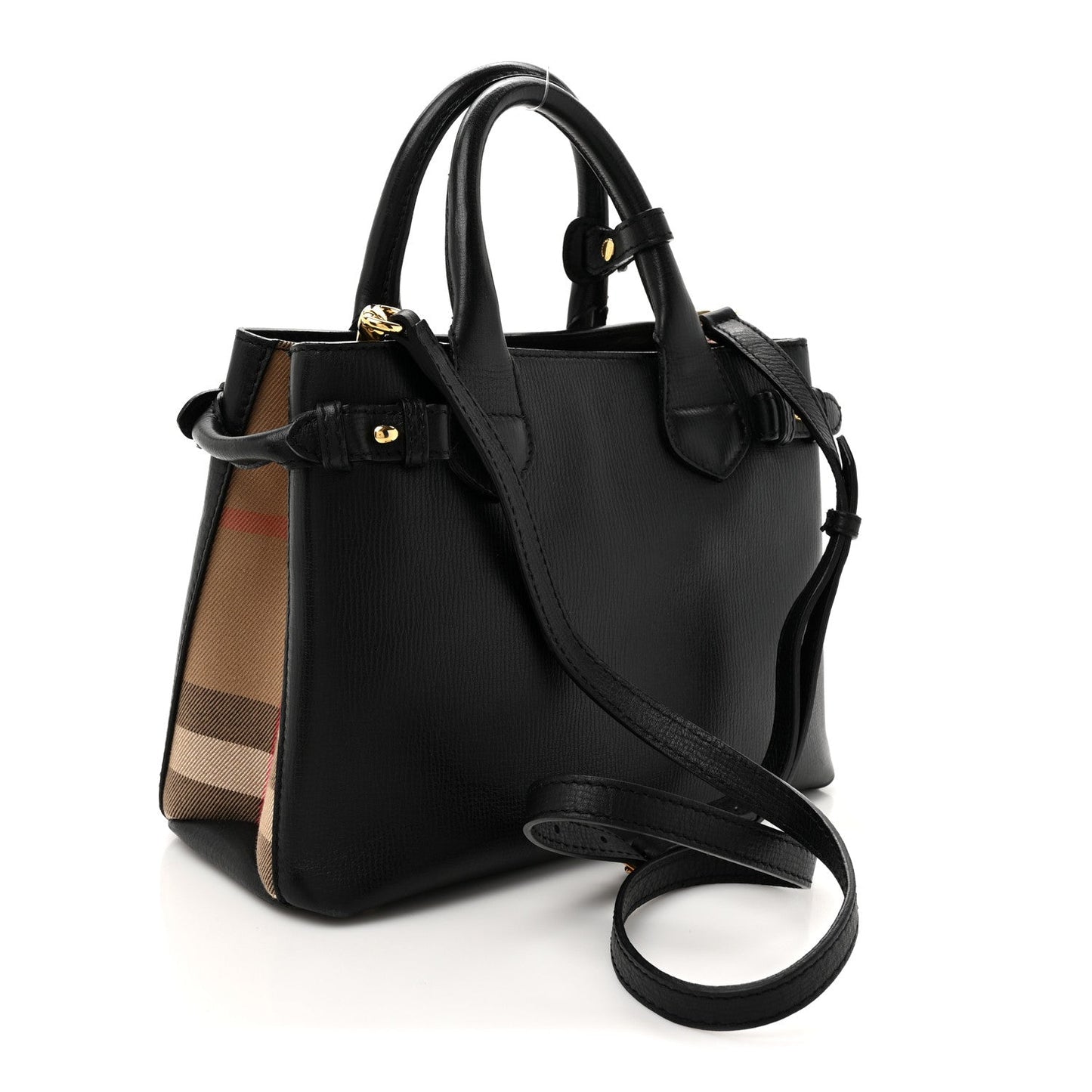 Burberry Derby Calfskin House Check Small Banner Tote Black