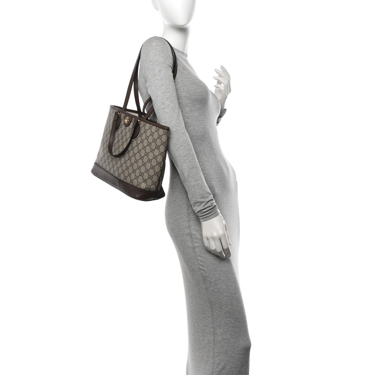 Gucci GG Supreme Monogram Textured Calfskin Medium Ophidia Shoulder Tote Bag Beige Ebony New Acero