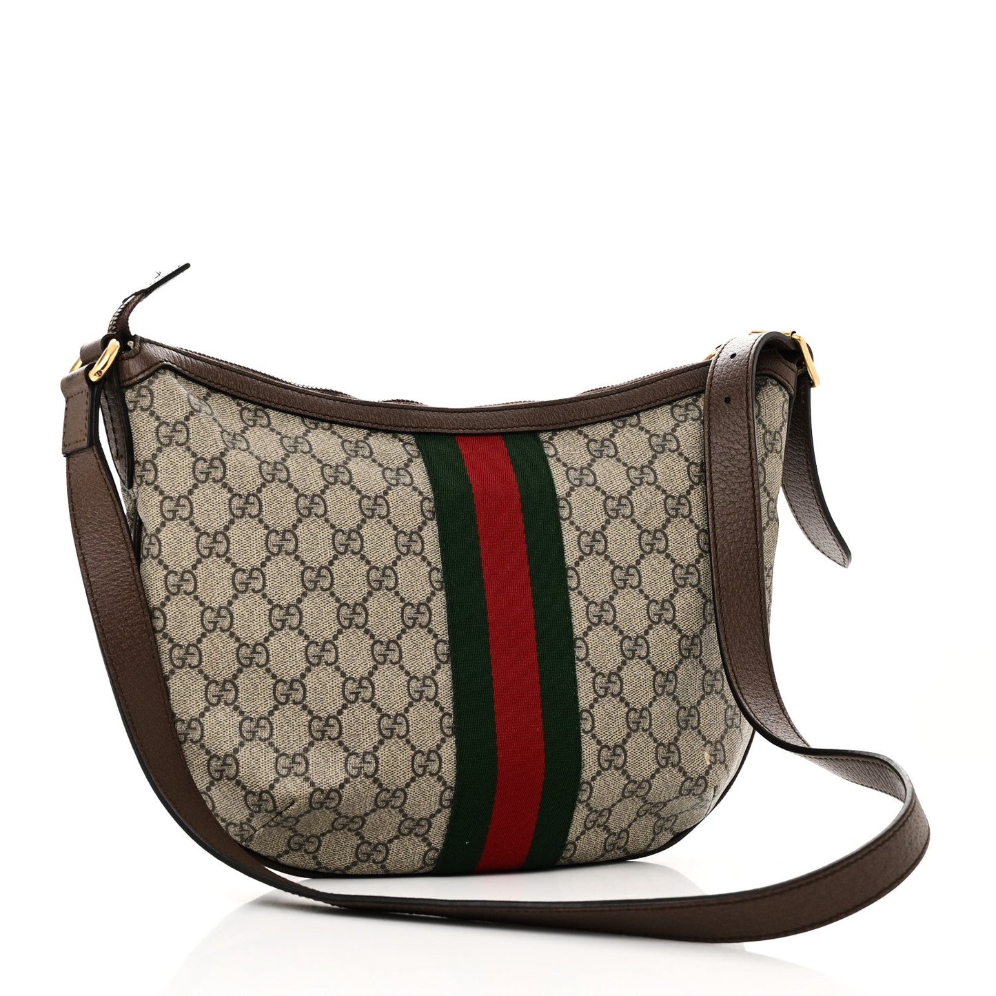 Gucci GG Supreme Monogram Web Small Ophidia Half Moon Hobo Brown