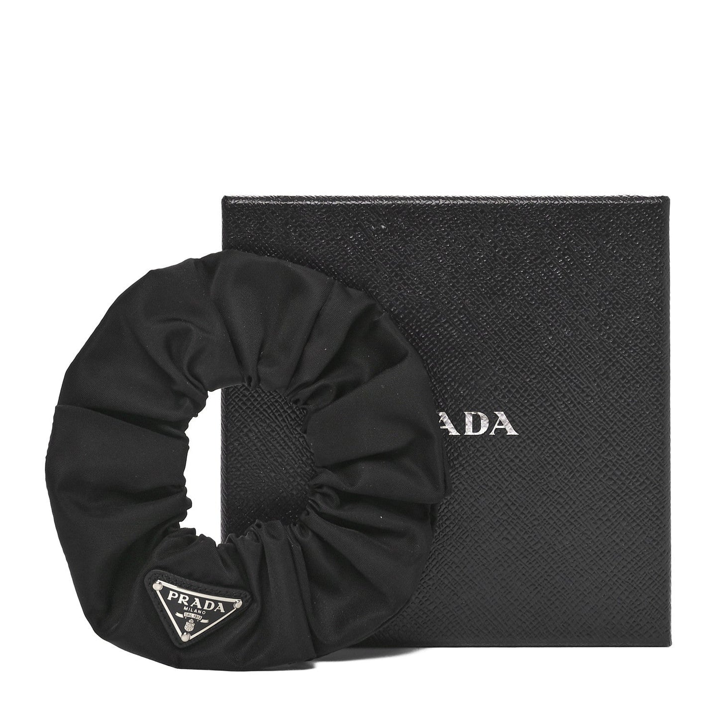 Prada Re-Nylon Metal Logo Scrunchie Black