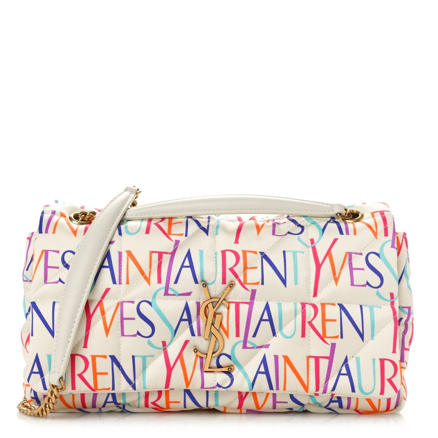 Saint Laurent Silk Carre Rive Gauche Print Patchwork Monogram Medium Jamie Multicolor White