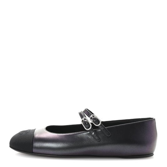 Chanel Lambskin Grosgrain Pearl Mary Jane Flats 38.5 Black