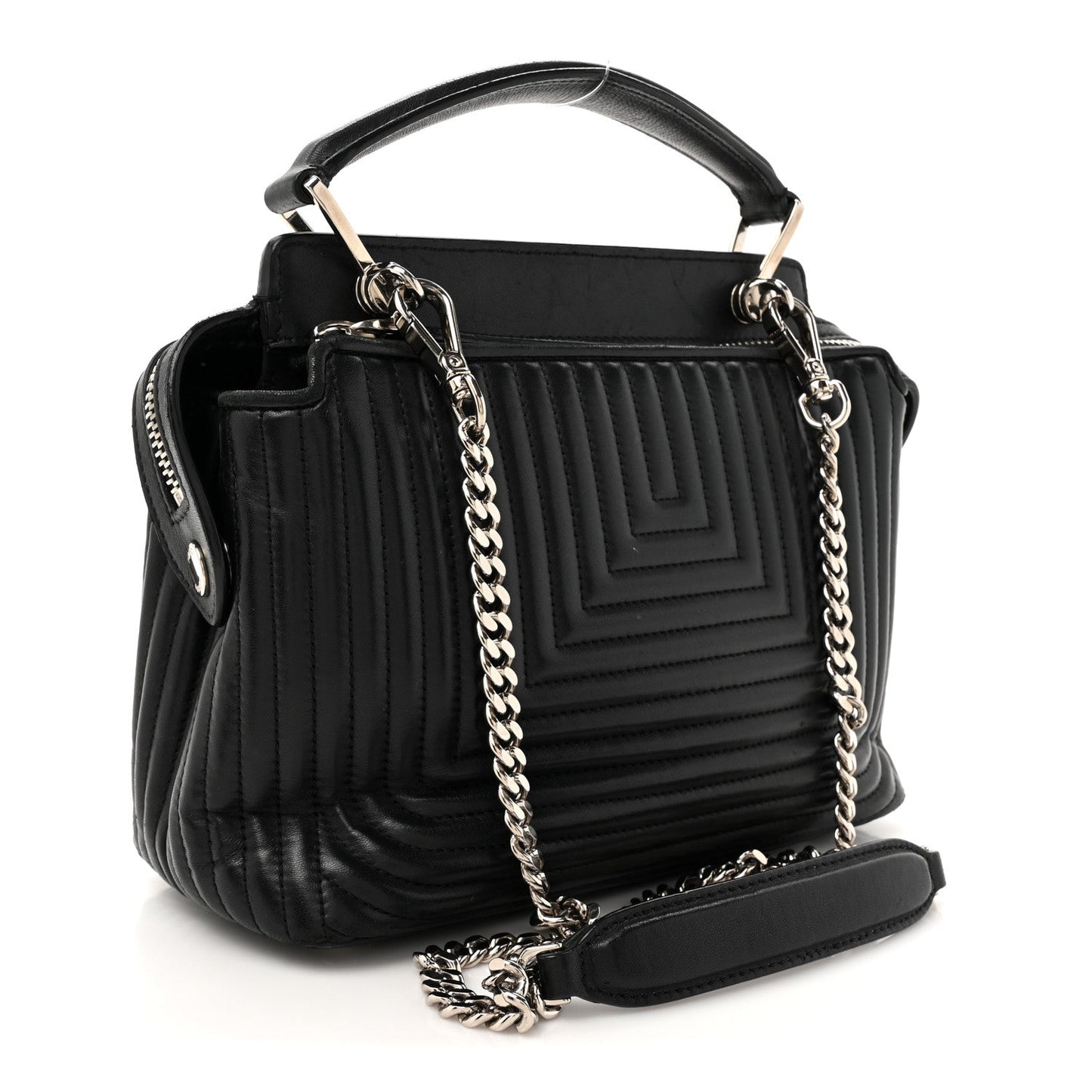 Fendi Shiny Nappa Trapuntata Chain Small DotCom Click Chain Satchel Black