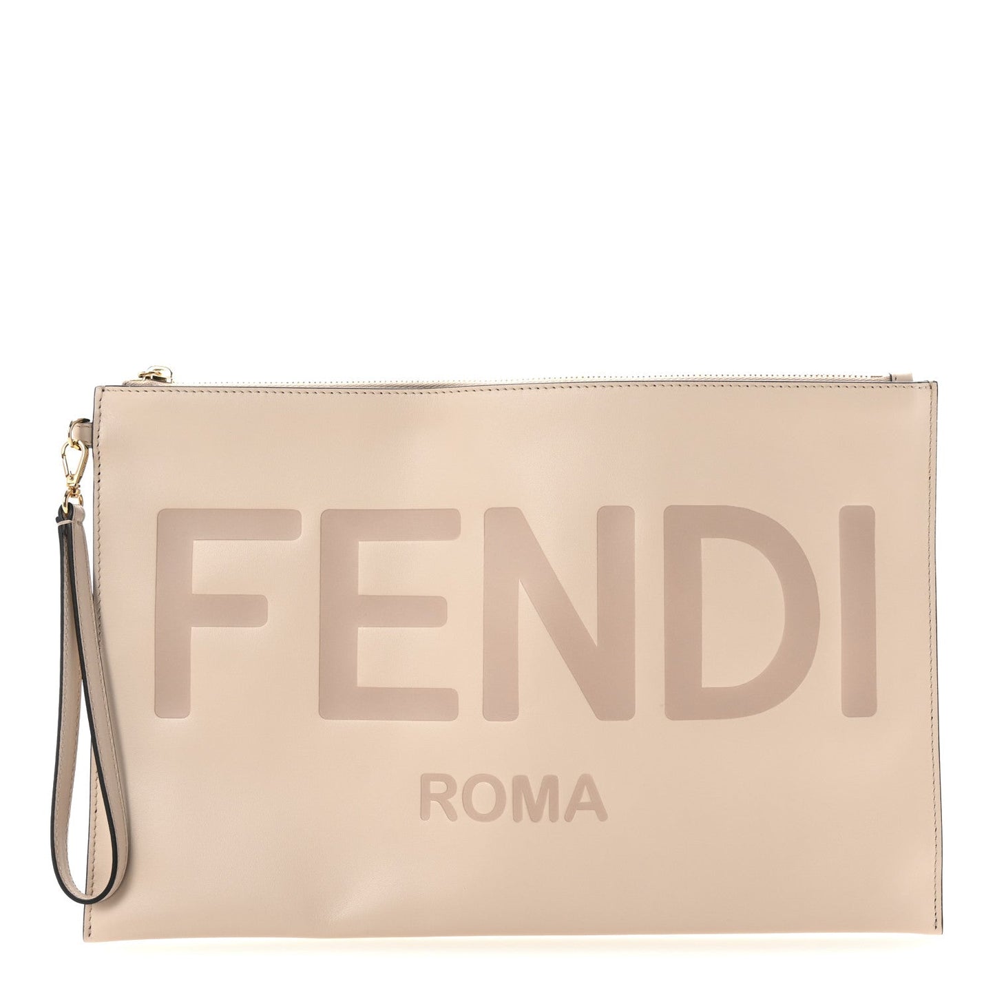 Fendi Vitello King Logo Embossed Large Flat Pouch Poudre