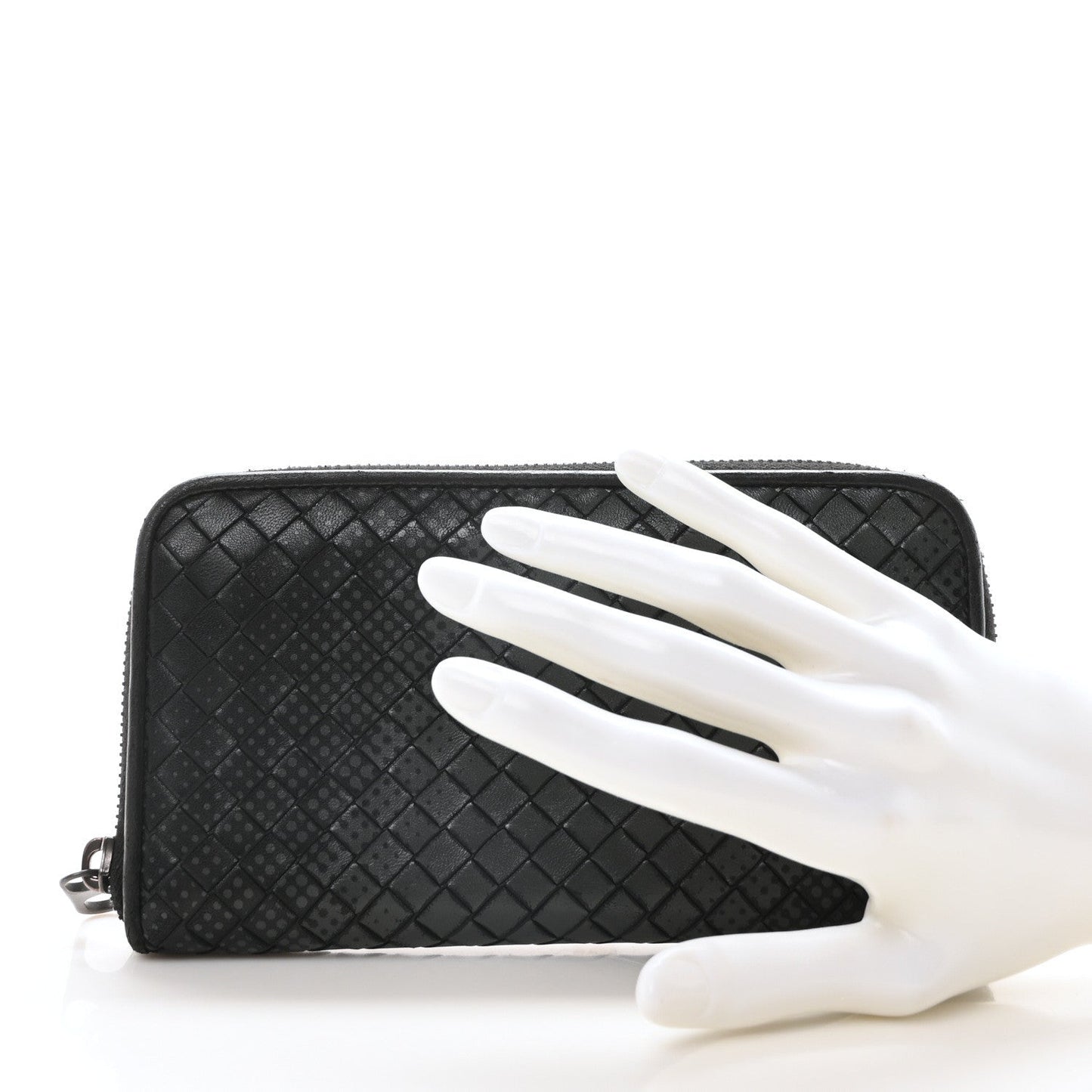 Bottega Veneta Nappa Intrecciato Dot Zip Around Wallet Black Grey
