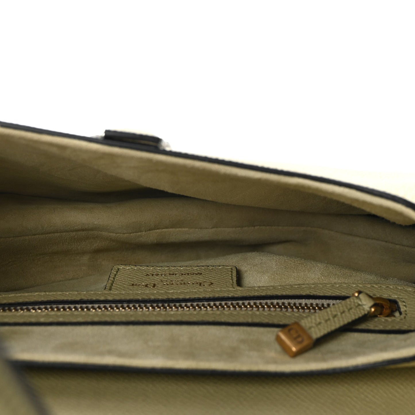 Christian Dior Grained Calfskin Saddle Bag With Strap Desert Sage