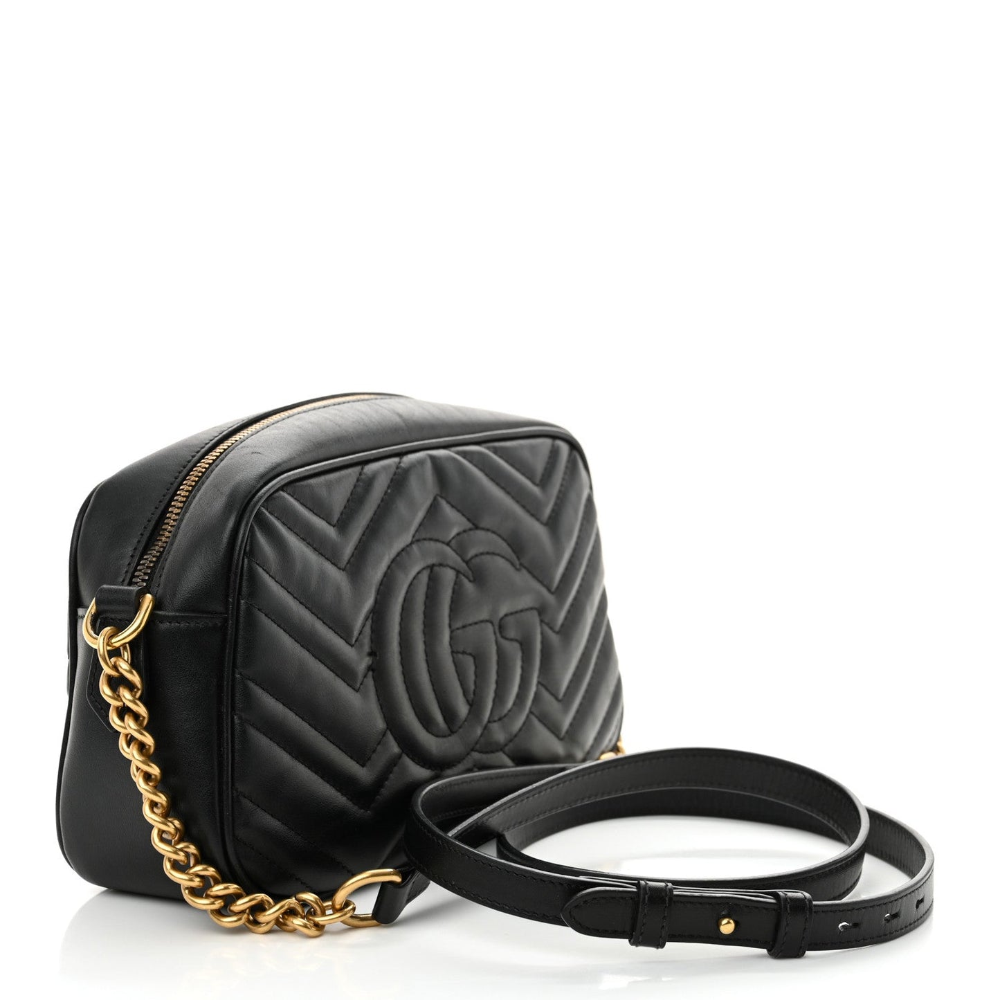 Gucci Calfskin Matelasse Small GG Marmont Chain Shoulder Bag Black