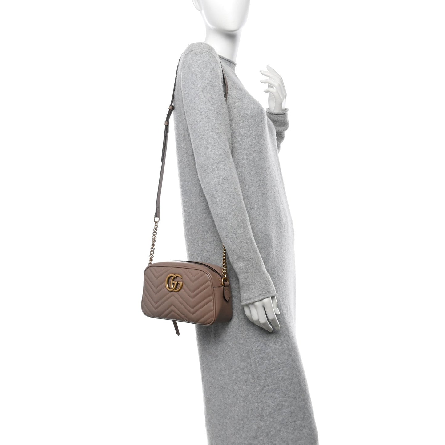 Gucci Calfskin Matelasse Small GG Marmont Chain Shoulder Bag Porcelain Rose