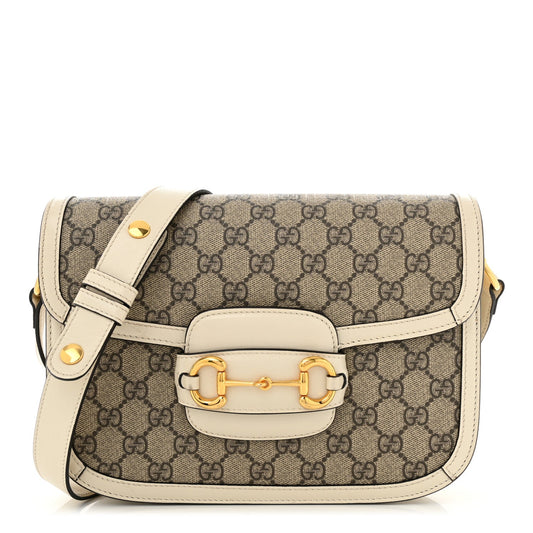 Gucci GG Supreme Monogram Horsebit 1955 Shoulder Bag Beige Mystic White