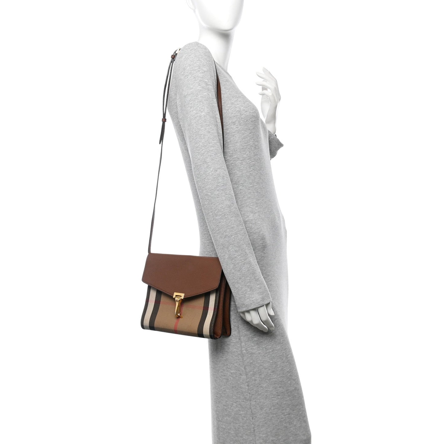Burberry Derby Calfskin House Check Small Macken Crossbody Bag Tan