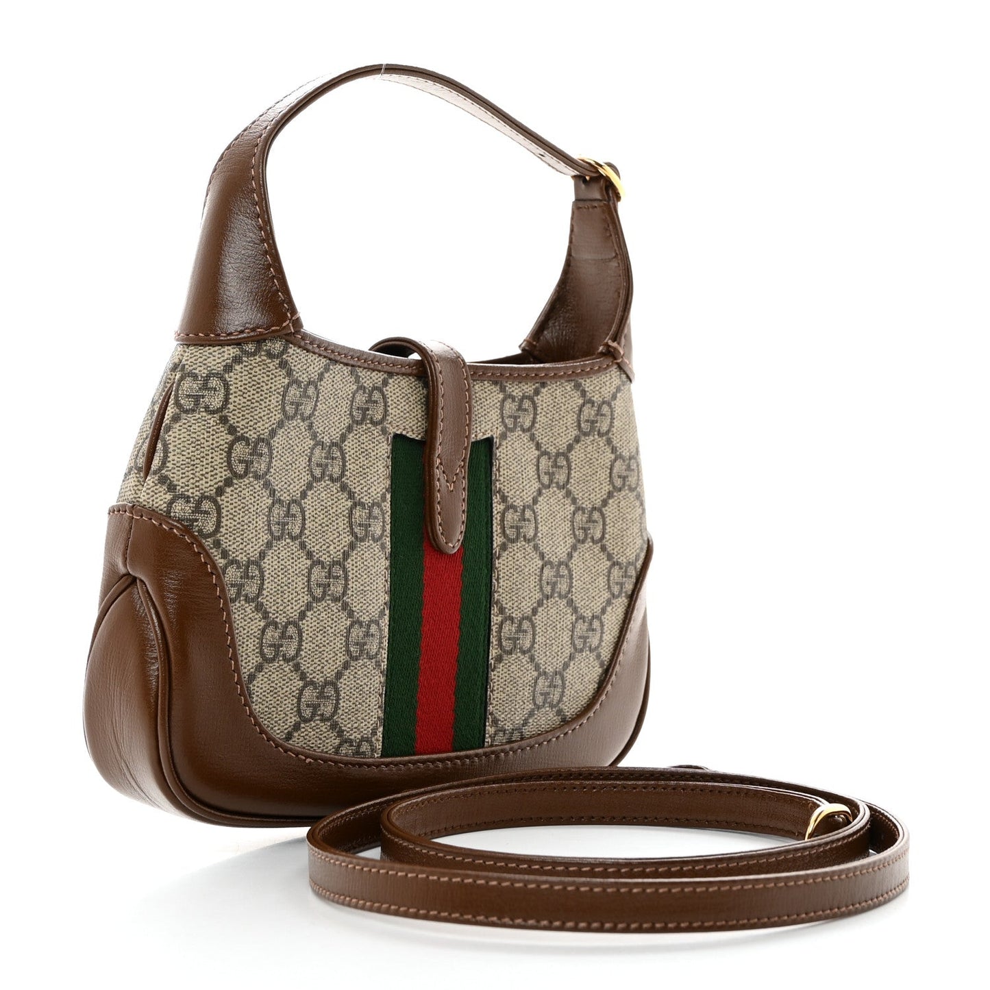Gucci GG Supreme Monogram Azalea Calfskin Web Mini Jackie 1961 Hobo Beige Ebony Brown Sugar