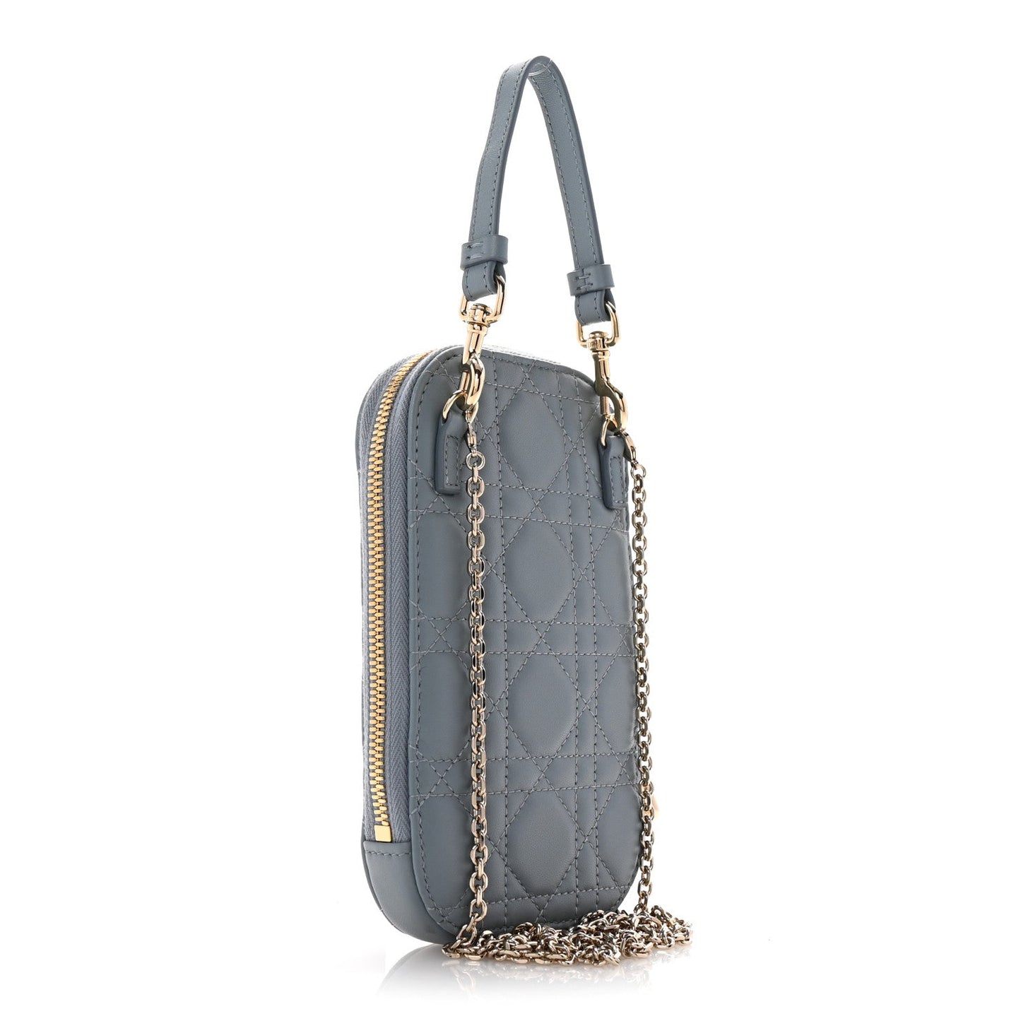 Christian Dior Lambskin Cannage Lady Dior Phone Holder Cloud Blue