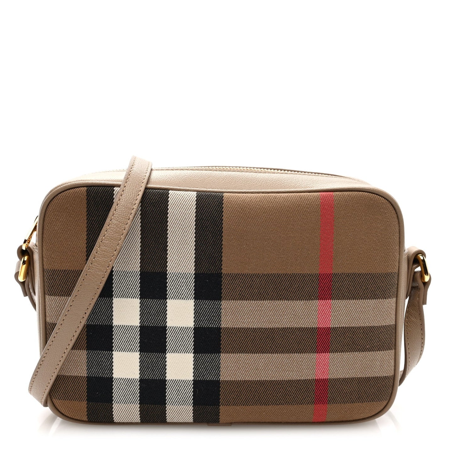 Burberry Calfskin House Check Medium Camera Bag Chestnut Beige
