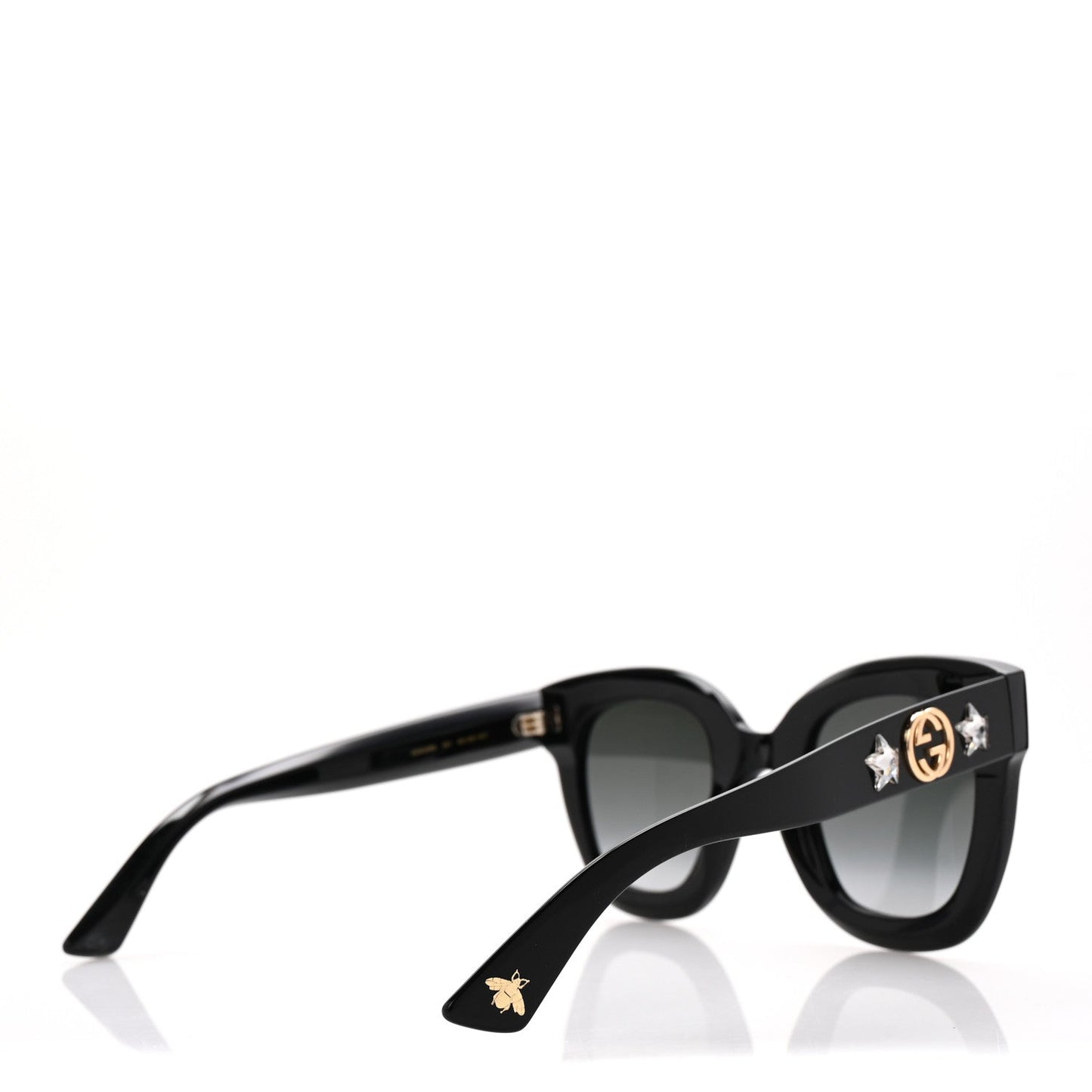 Gucci Acetate Crystal Star Round Frame Sunglasses GG0208S Black
