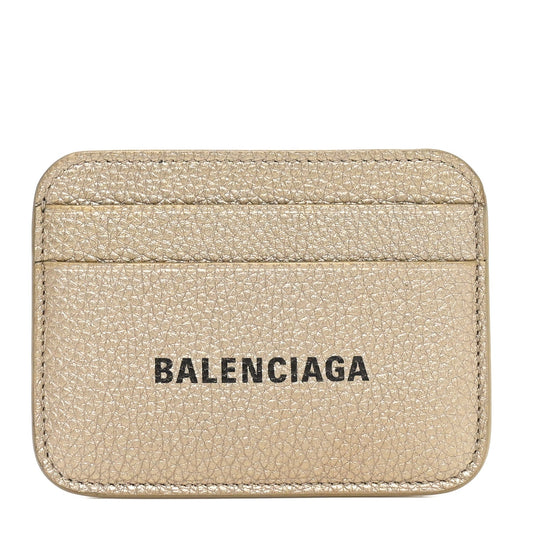 Balenciaga Grained Calfskin Logo Cash Rounded Card Holder Gold Black