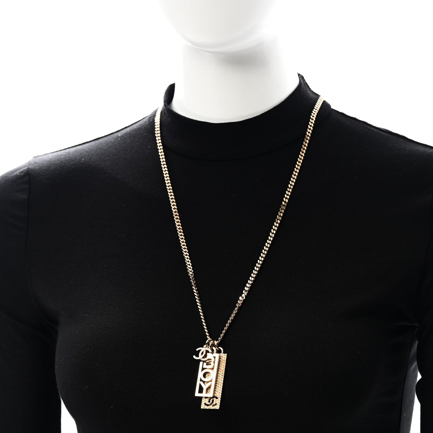Chanel Metal Crystal CC Boy Pendant Long Necklace Gold