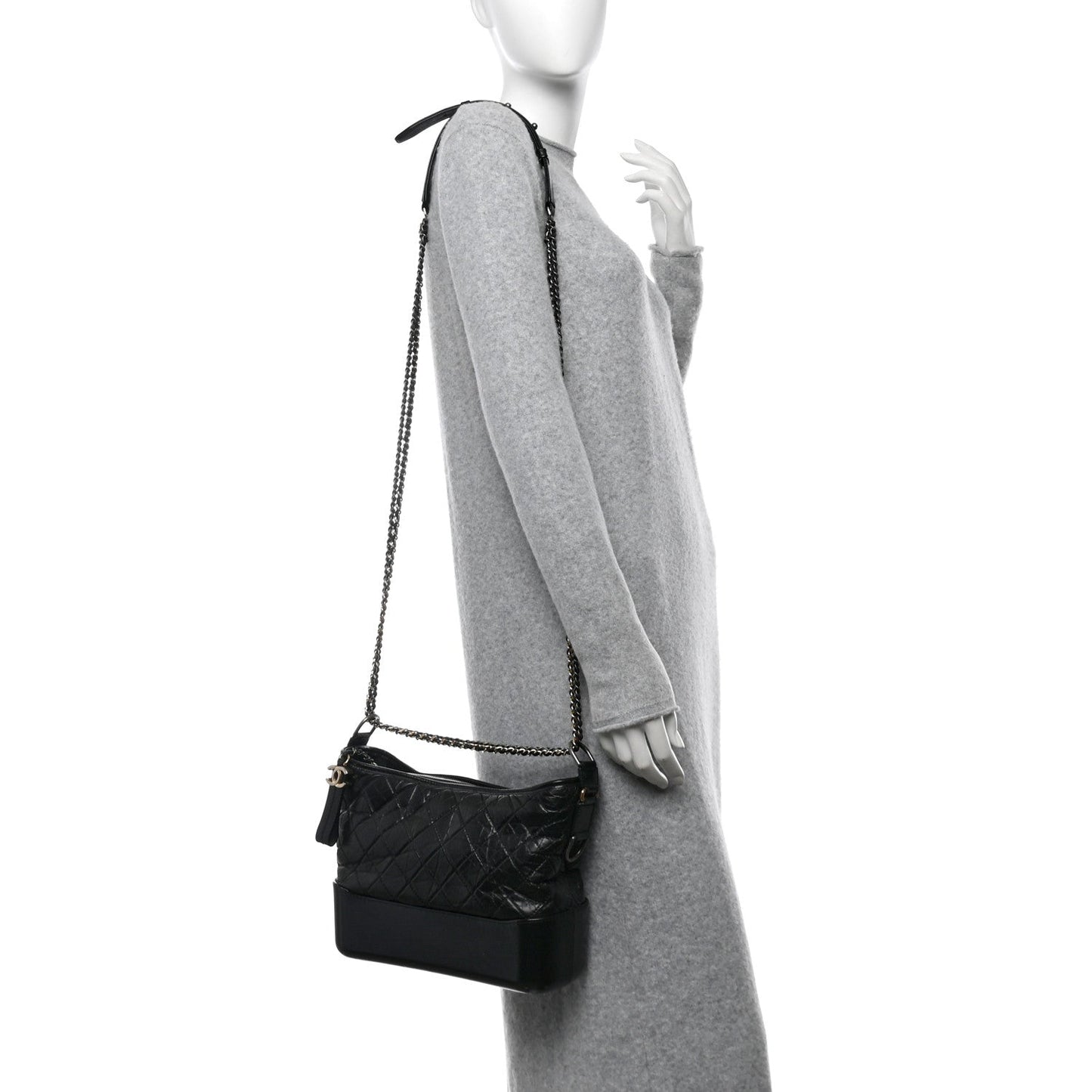 Chanel Aged Calfskin Quilted Medium Gabrielle Hobo Black