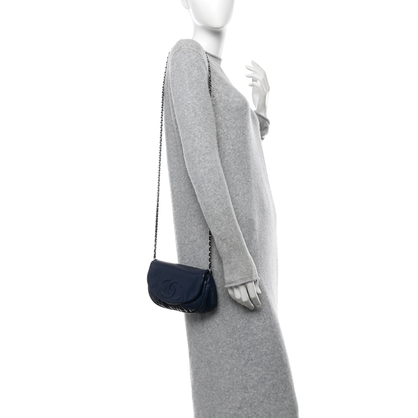 Chanel Caviar Half Moon Wallet On Chain WOC Navy