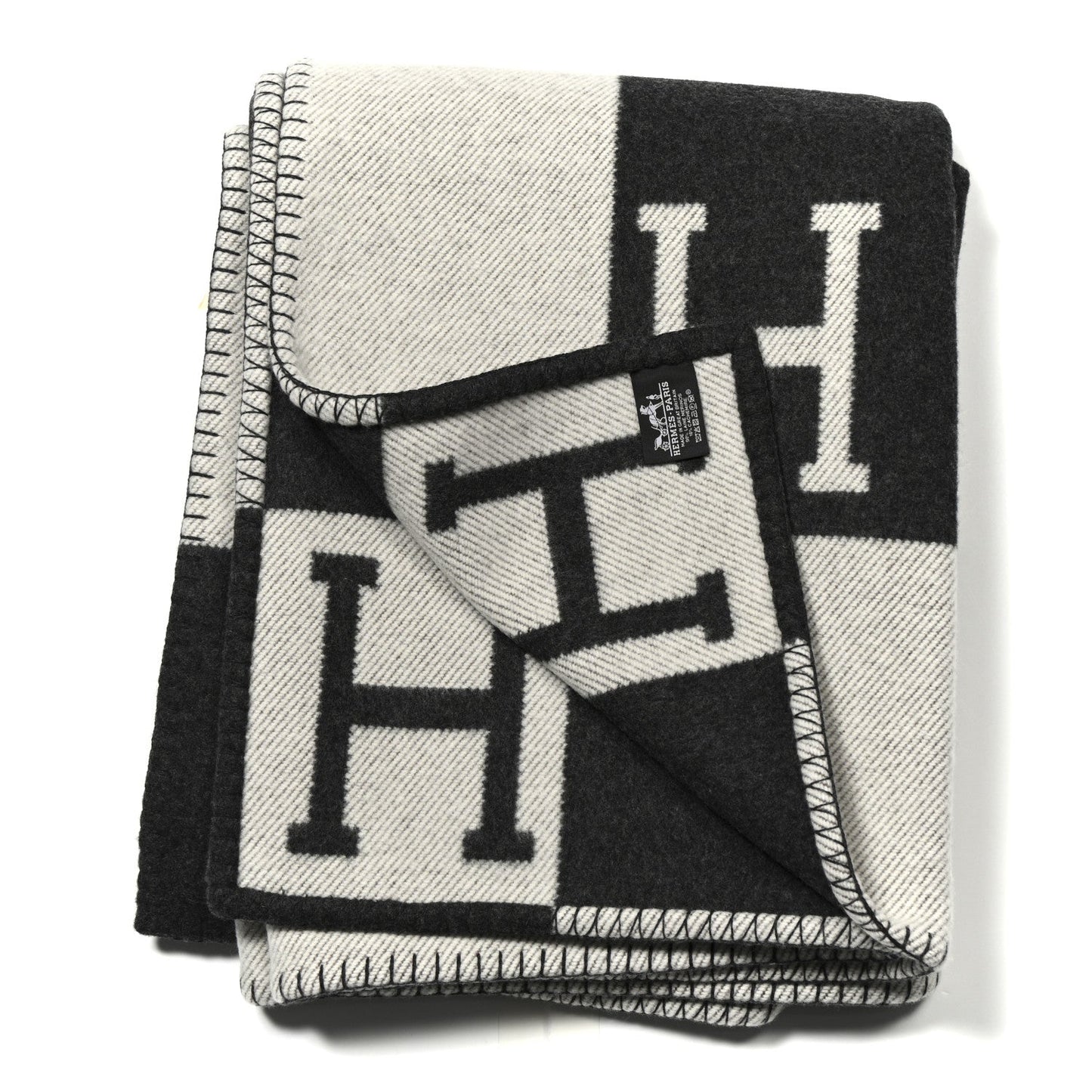 Hermes Wool Cashmere Avalon Blanket Ecru Gris Fonce