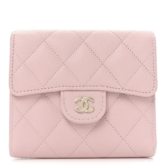 Chanel Caviar Quilted Compact Flap Wallet Light Pink