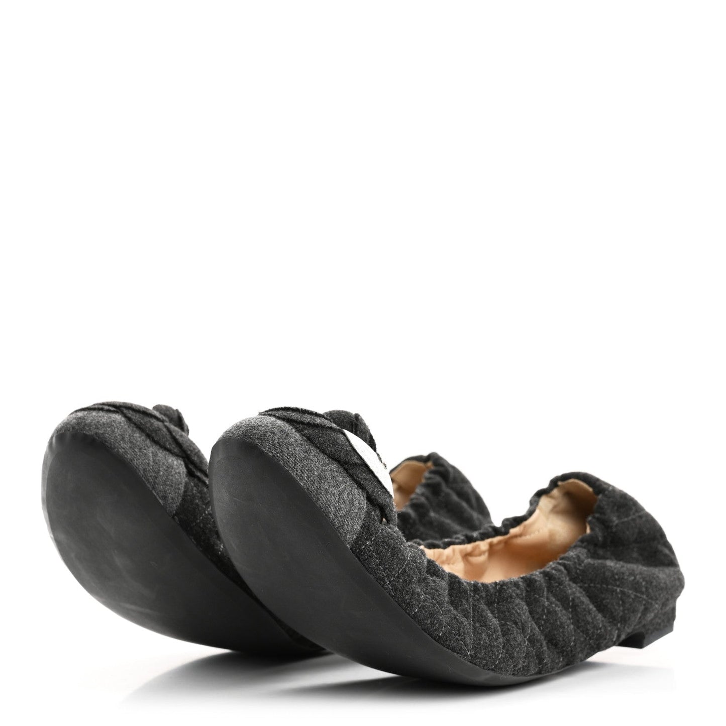 Chanel Tweed Quilted Camellia Cap Toe Ballerina Flats 40 Grey