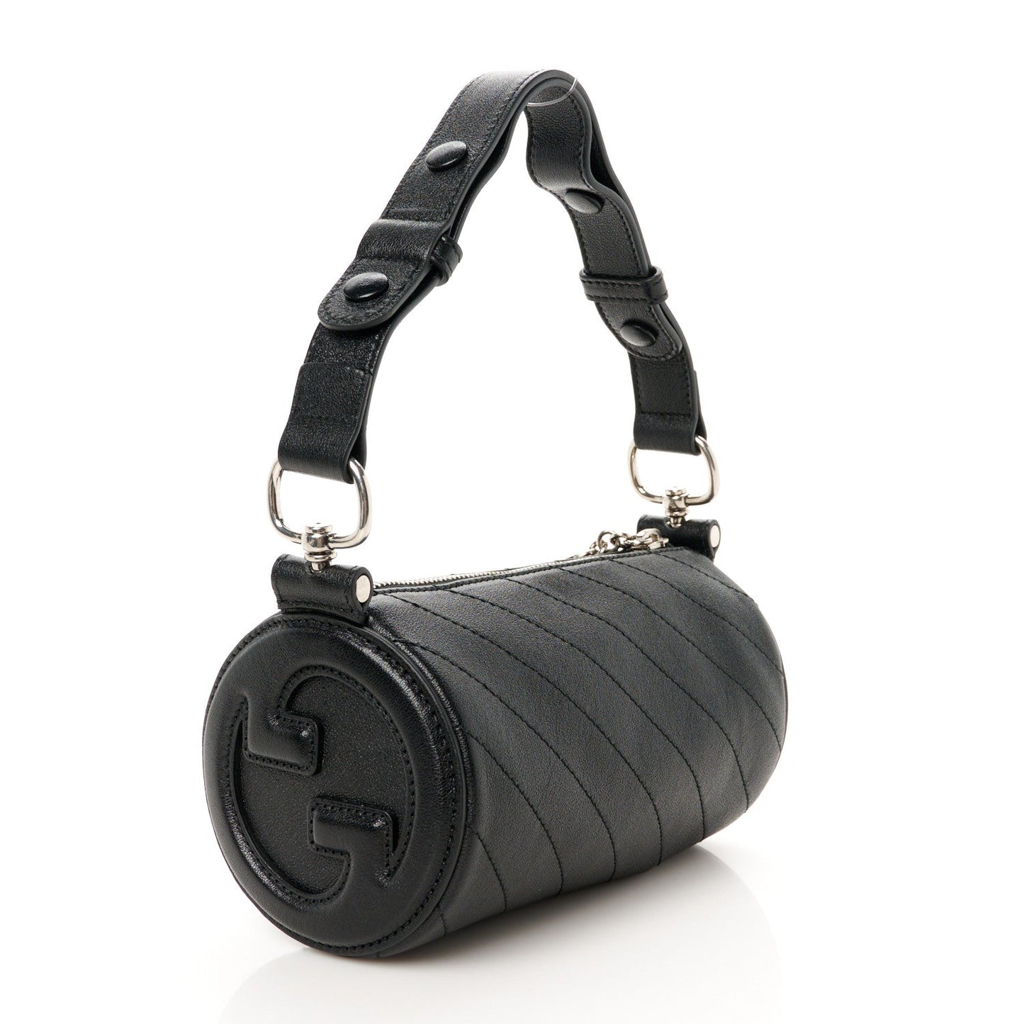 Gucci Sakai Be Green Calfskin Diagonal Stitched Mini Blondie Barrel Shoulder Bag Black