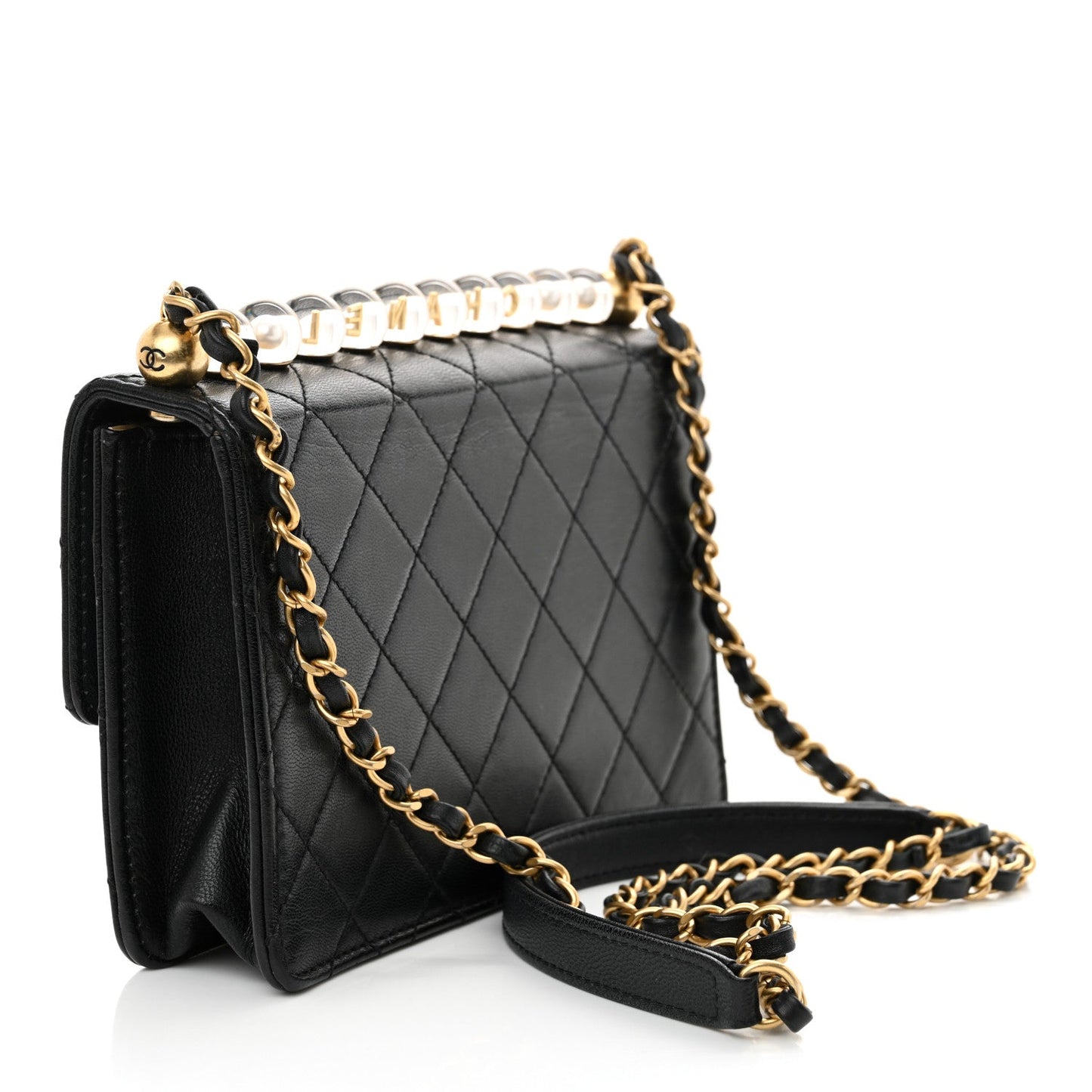 Chanel Lambskin Quilted Small Chic Pearls Flap Black