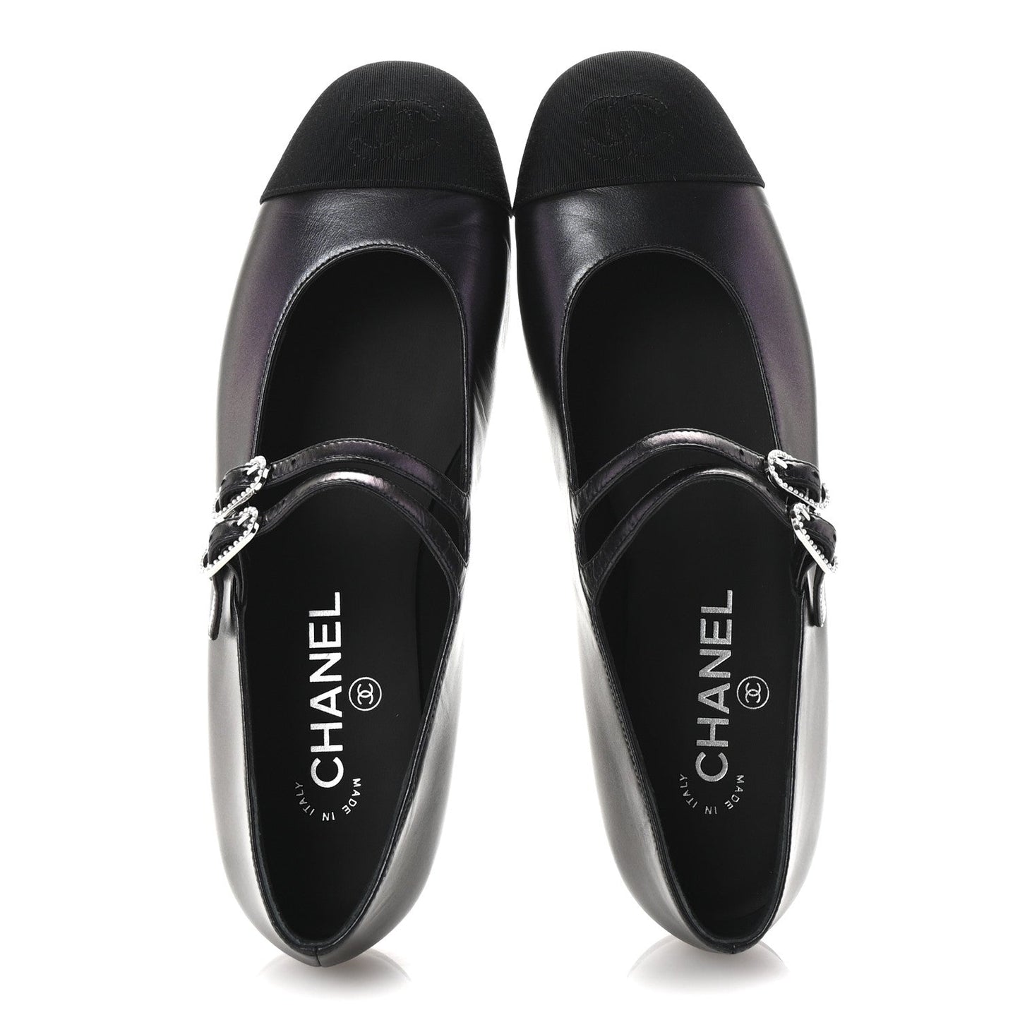 Chanel Lambskin Grosgrain Pearl Mary Jane Flats 38.5 Black
