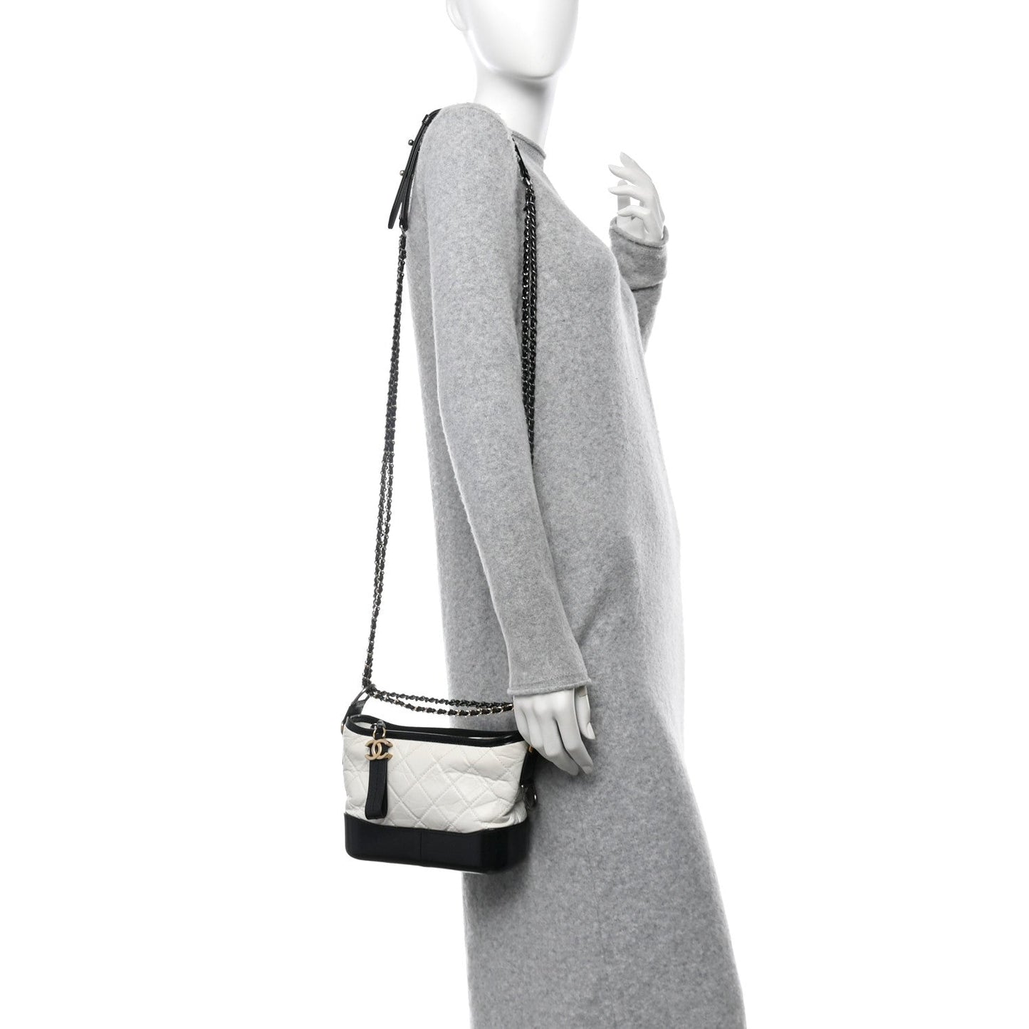 Chanel Aged Calfskin Quilted Small Gabrielle Hobo Black White