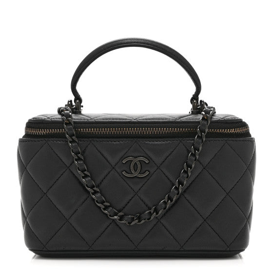 Chanel Lambskin Quilted Small Top Handle Vanity Case With Chain So Black