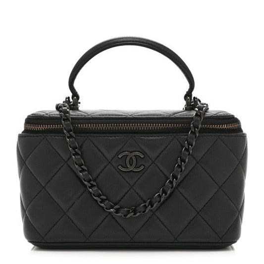 Chanel Lambskin Quilted Small Top Handle Vanity Case With Chain So Black
