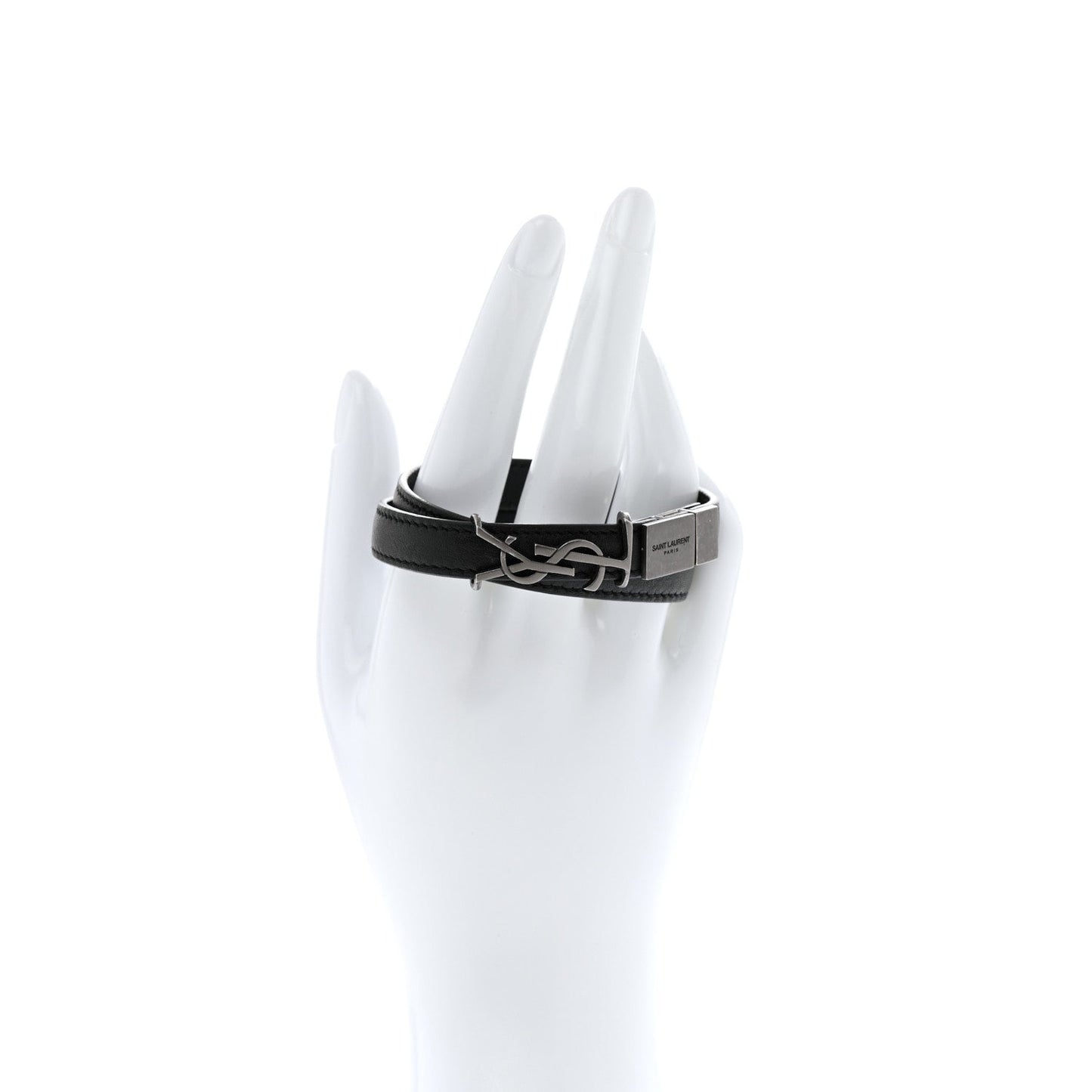 Saint Laurent Calfskin Opyum Double Wrap Bracelet Black