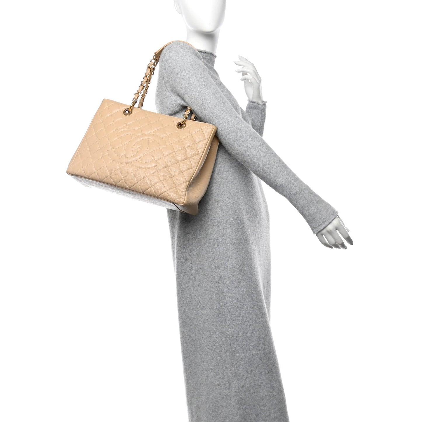 Chanel Caviar Quilted Grand Shopping Tote GST Beige Clair