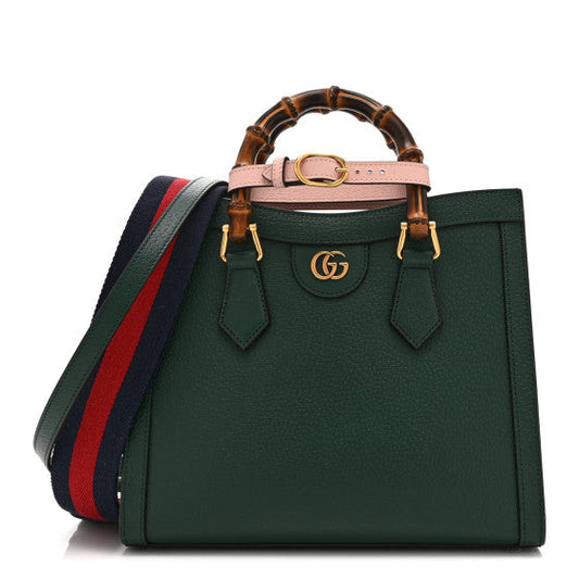 Gucci Wonka Grain Calfskin Small Diana Tote Bag Vintage Green Powder Pink