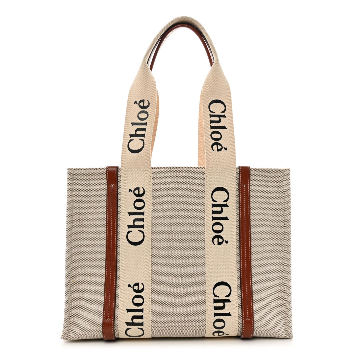 Chloe Cotton Calfskin Medium Woody Ribbon Tote White Brown