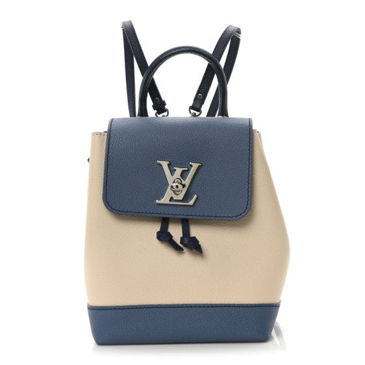 Louis Vuitton Calfskin Lockme Mini Backpack Blue Jean Creme