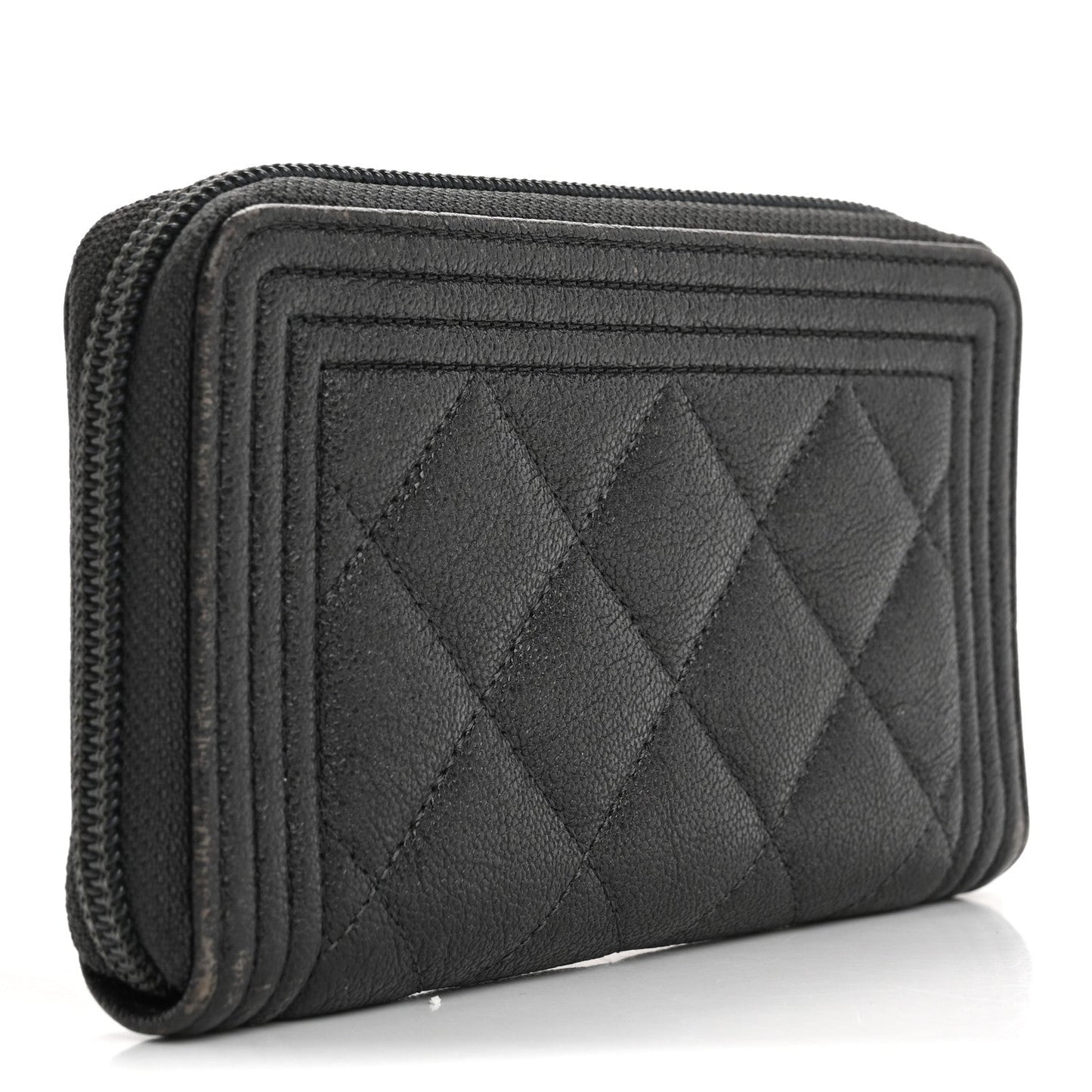 Chanel Iridescent Caviar Quilted Small Boy Zip Around Wallet Grey