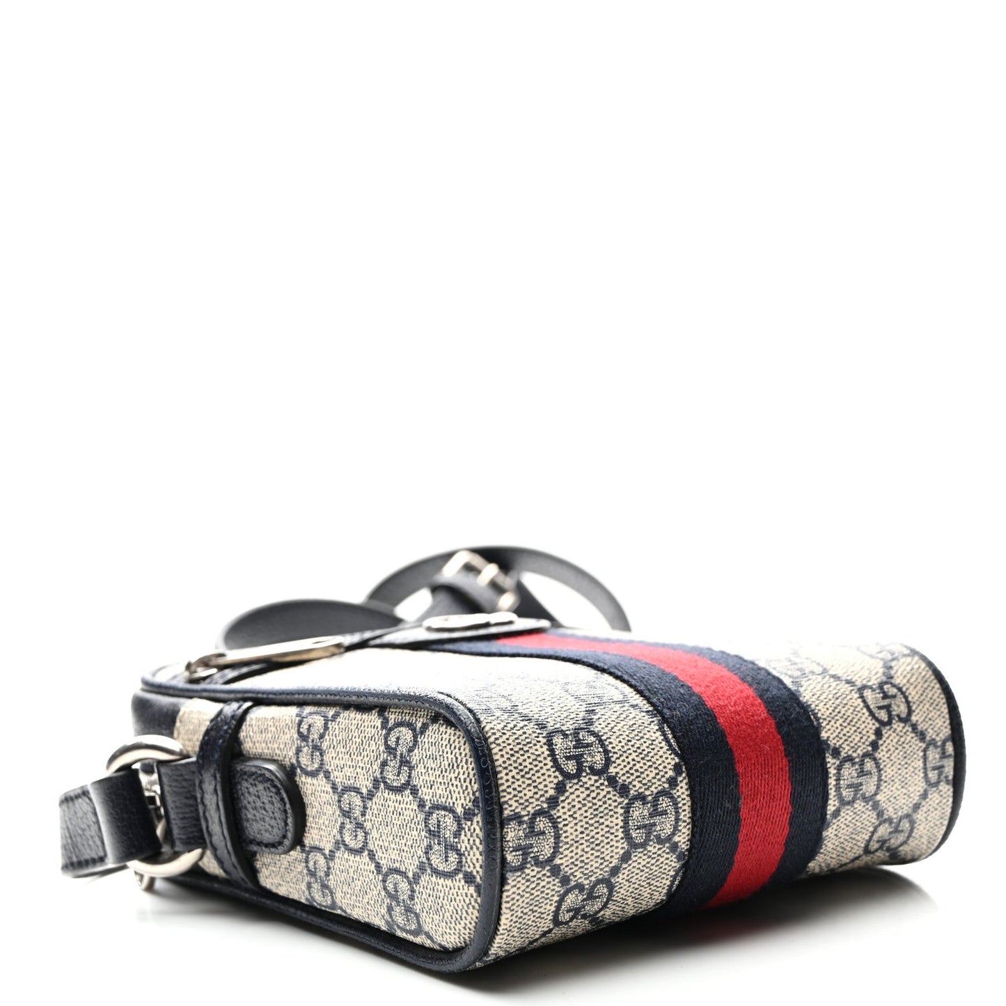 Gucci GG Supreme Monogram Textured Calfskin Web Mini Ophidia Messenger Beige Blue